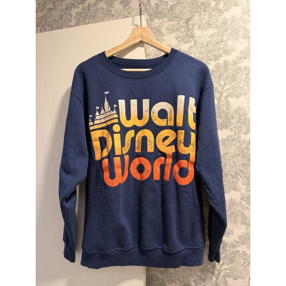 Disney Walt Disney World Blue Graphic Print Fleece Crewneck Pullover M